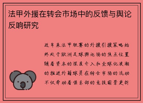 法甲外援在转会市场中的反馈与舆论反响研究